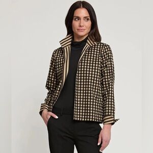 Womens Black and Beige Check Zip-Front Jacket